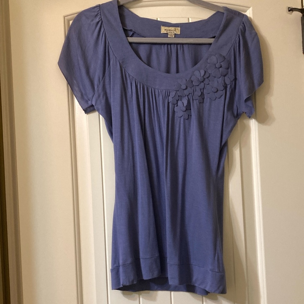 One World Short Sleeve Knit Top with Floral Detail